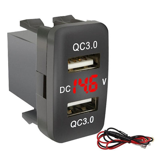 Car Dual Usb3.0 Fast Charge with Display Voltmeter Black and Red