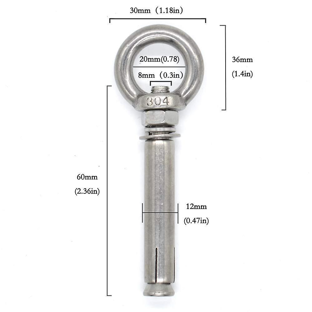 5pcs M8 X 60mm Expansion Bolt 304 Stainless Steel Expansion Eyebolt