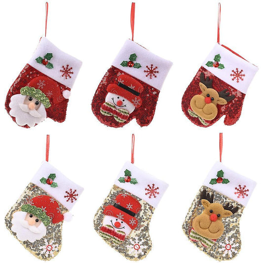 6pcs Santa Snowman Elk Sequin Cutlery Bag Christmas Stocking Pendant