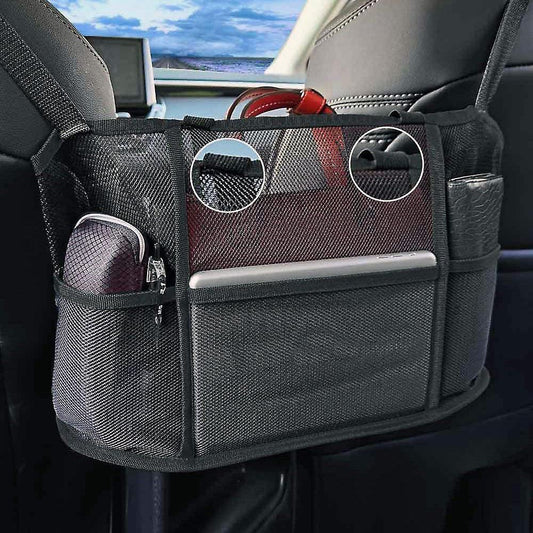 Extra Large Car Net Pocket Handbag Holder Between Seats - (black)