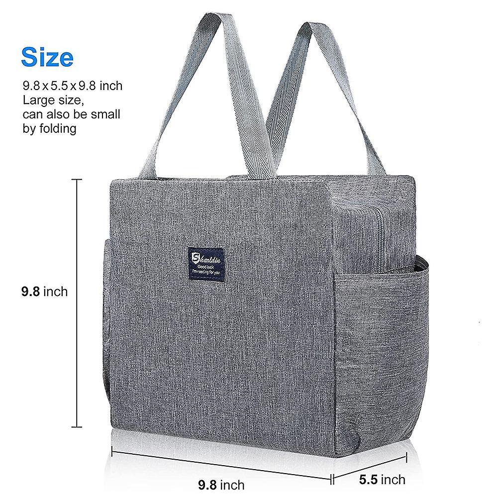Insulated Lunch Bag with Dual Side Pockets Thermal Lunch Tote Bag