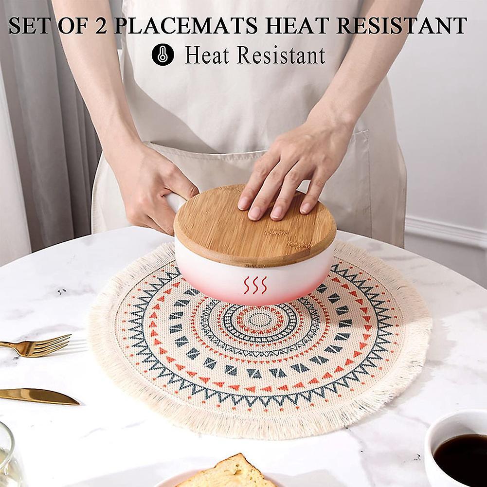 Set Of 2 Breakfast Placemats Round Placemats Non-slip Multicolor