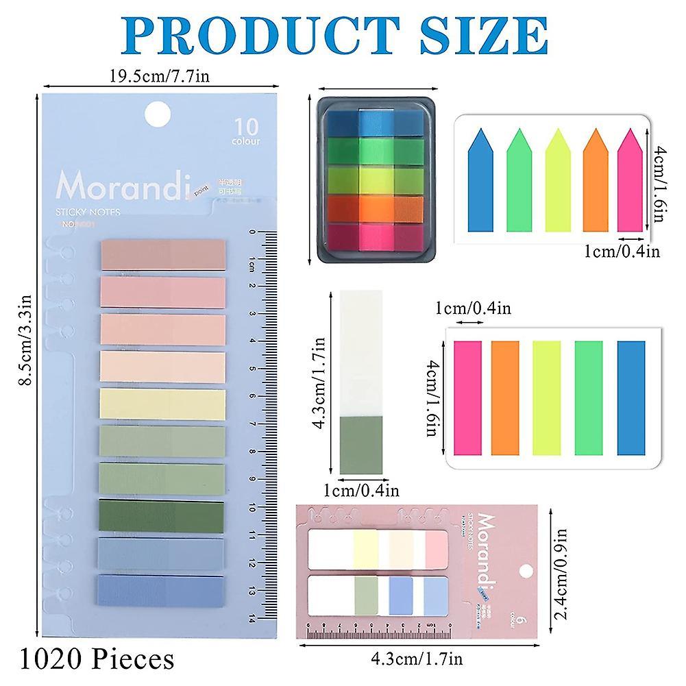 1020 Pieces Sticky Index Tabs with Ruler, Writable File Tabs Flags