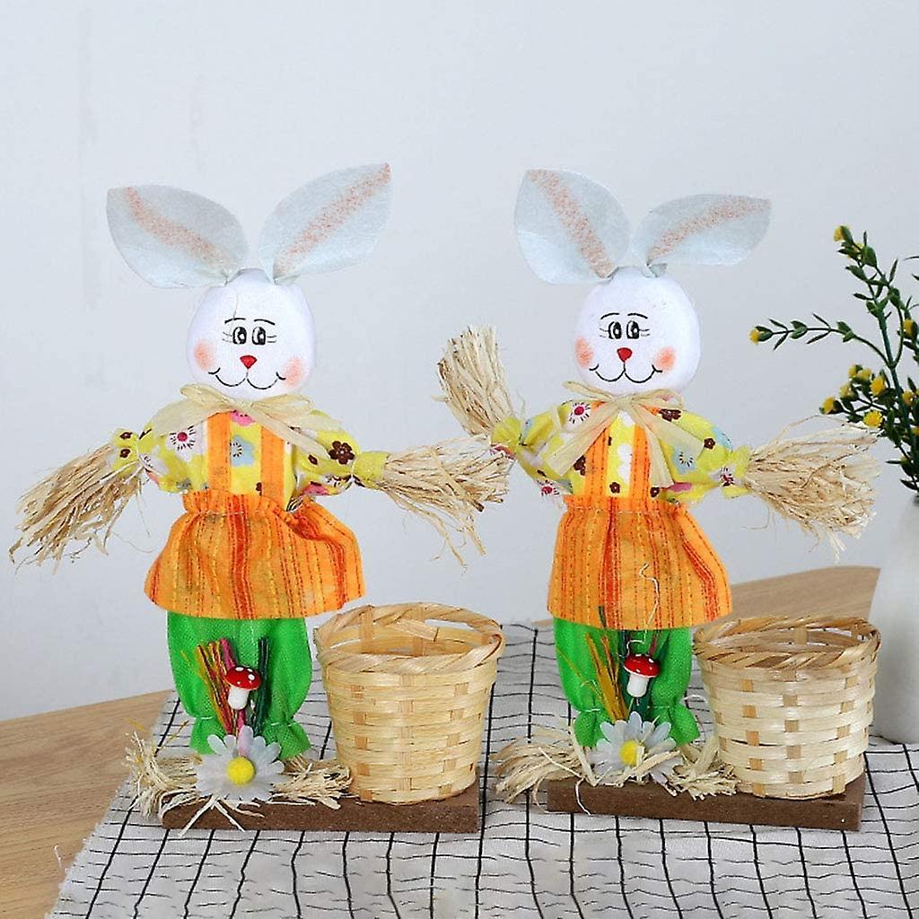 Easter Straw Bunny Bamboo Basket Desktop Ornaments Cute Rabbit Candy