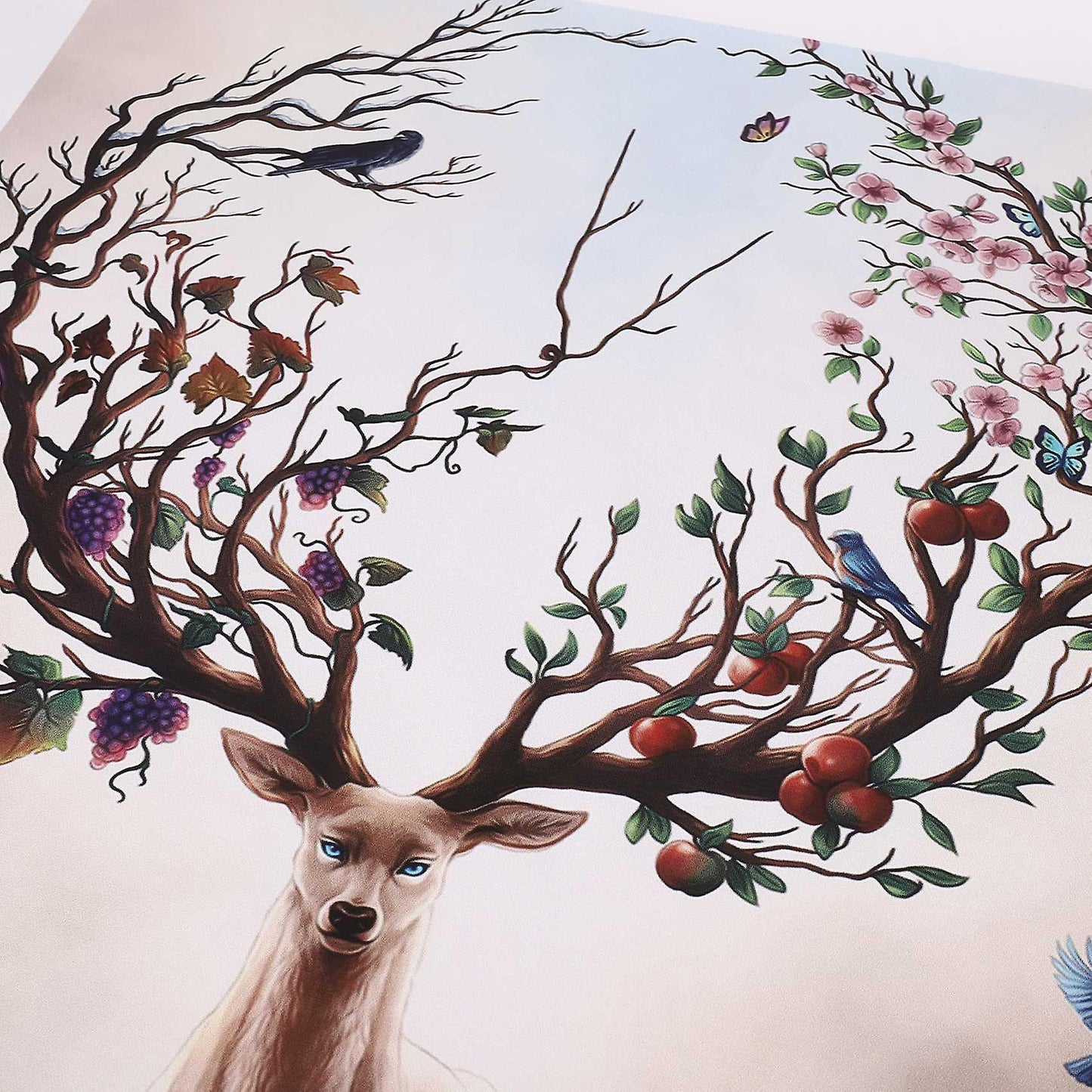 Wall Deer Stag with Long Antler Bloom and Bear Fruit Pictures Prints