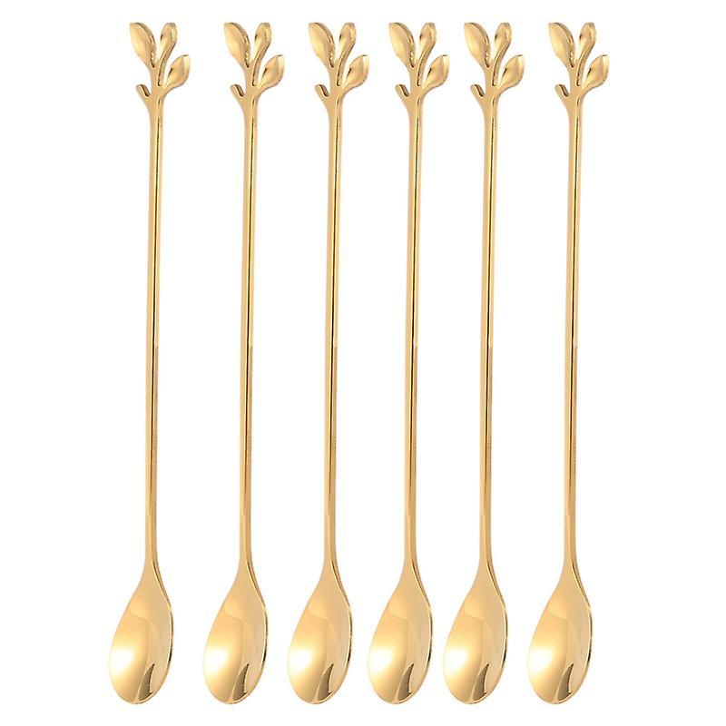 Iced Tea Spoons Set, Gold Leaf Cocktail Stirring Spoons (gold,6)