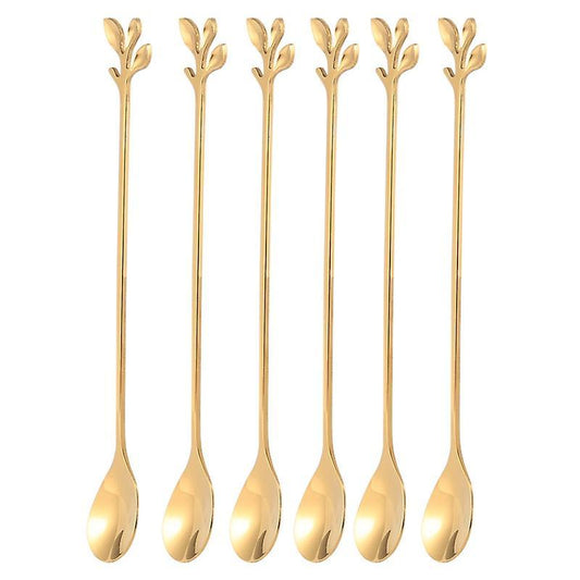 Iced Tea Spoons Set, Gold Leaf Cocktail Stirring Spoons (gold,6)