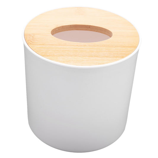 Round White Home Room Car Hotel Tissue Box Wooden Cover Paper Case