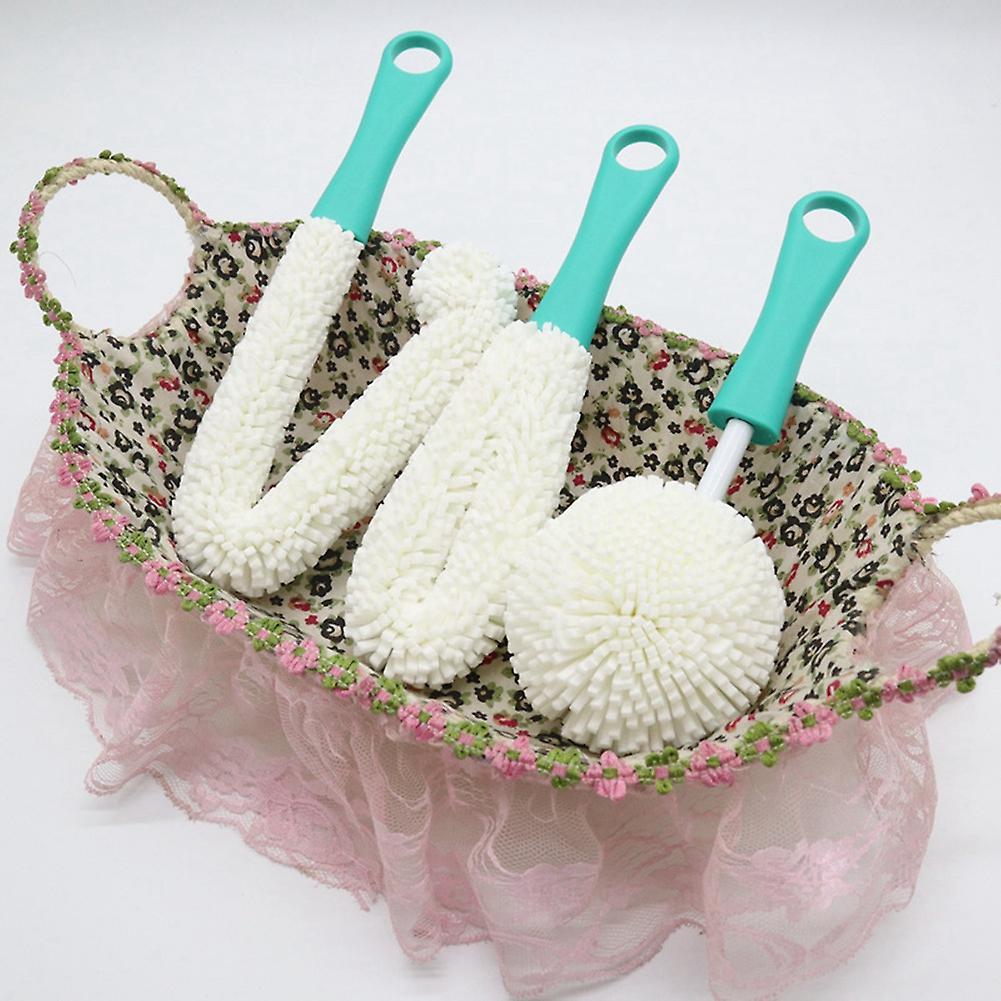 3 Pieces Wine Bottle Glass Decanter Coffee Cups Cleaning Brush,green