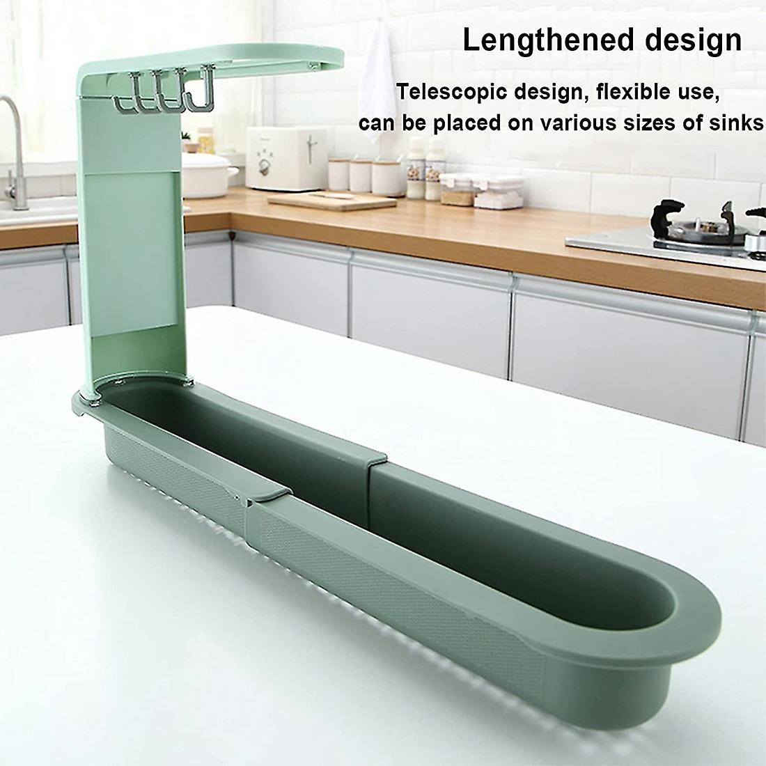 Extendable Kitchen Sink Storage Rack Hanging Basket Sink Shelf White