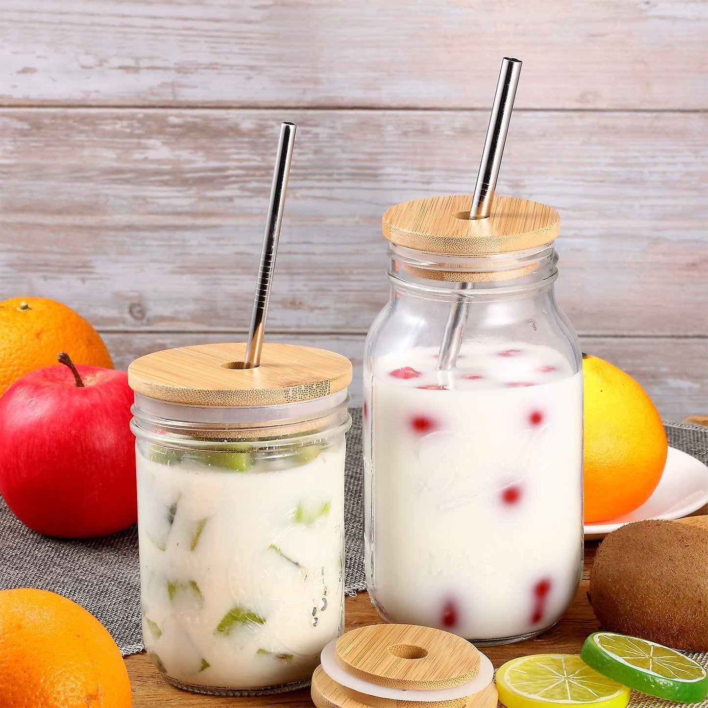 Bamboo Mason Bottle Caps with Holes,for 70mm Mouth Mason Jars 4pcs