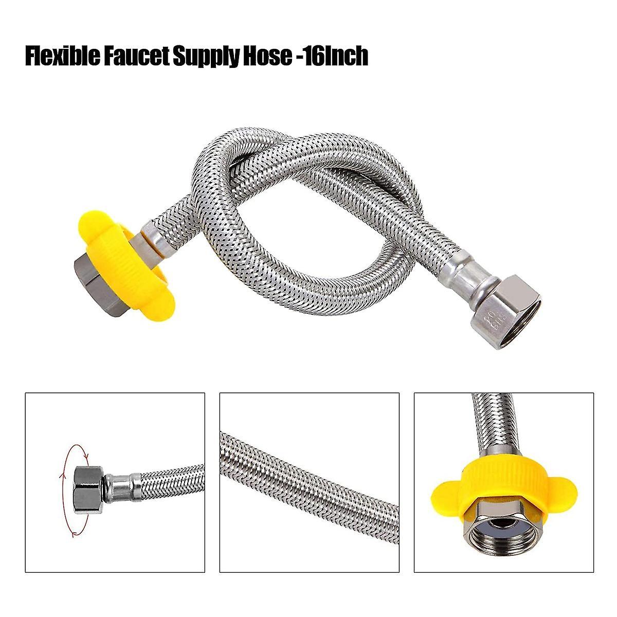 Braided Faucet Line Connector. Female Supply Hose Washing Machine