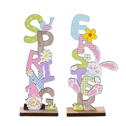 2pcs Hello Spring Easter Letter Wooden Ornaments Home Decoration