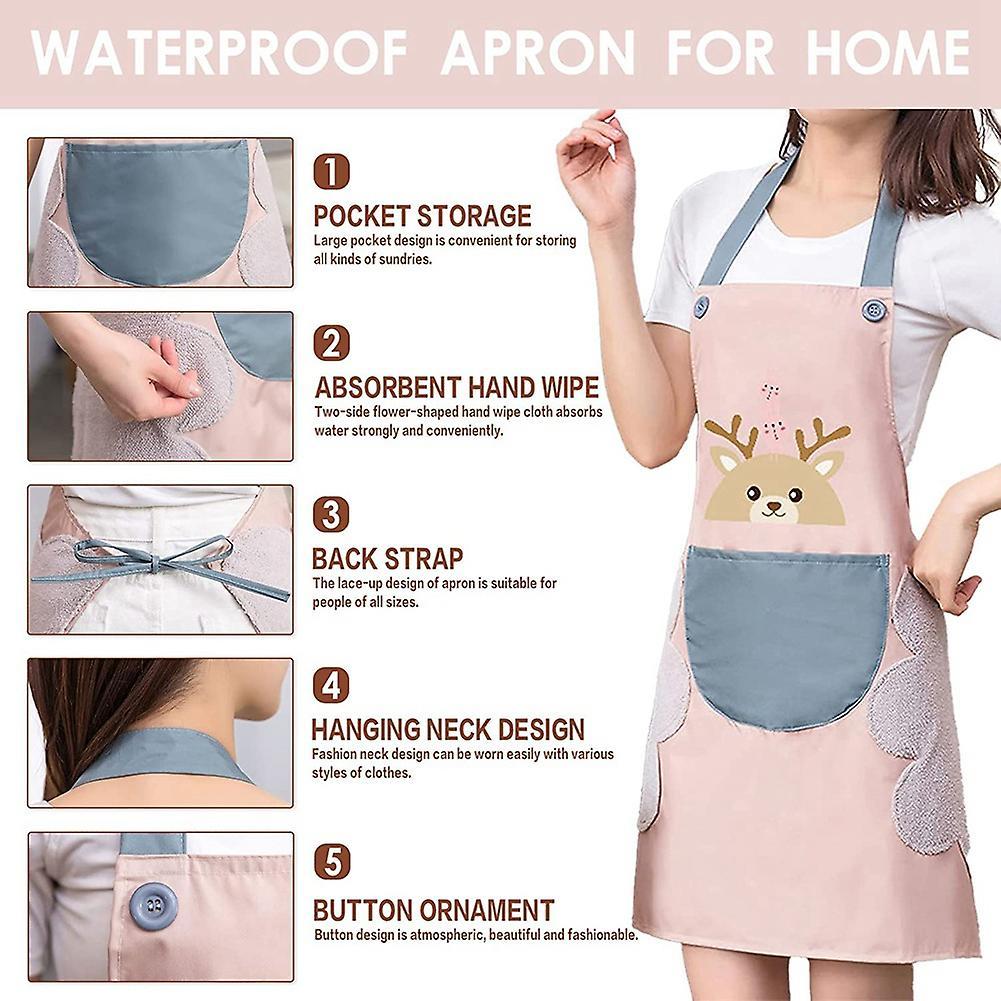 Lovely Pink Deer Aprons for Women with Pockets Cooking Kitchen