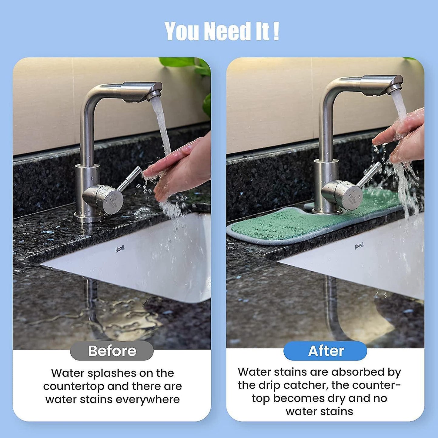 Faucet Absorbent Mat for Kitchen, Water Splash Guard Behind Faucet