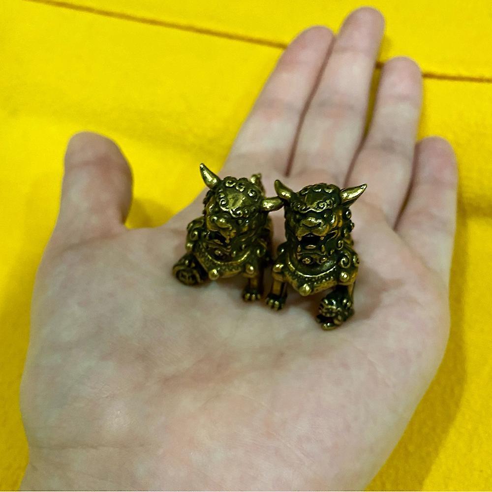 1 Pair Desktop Ornaments Lucky Brass Lion Statue Feng Shui Decoration