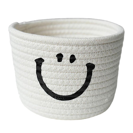 Smile Small Woven Cotton Rope Storage Baskets, White