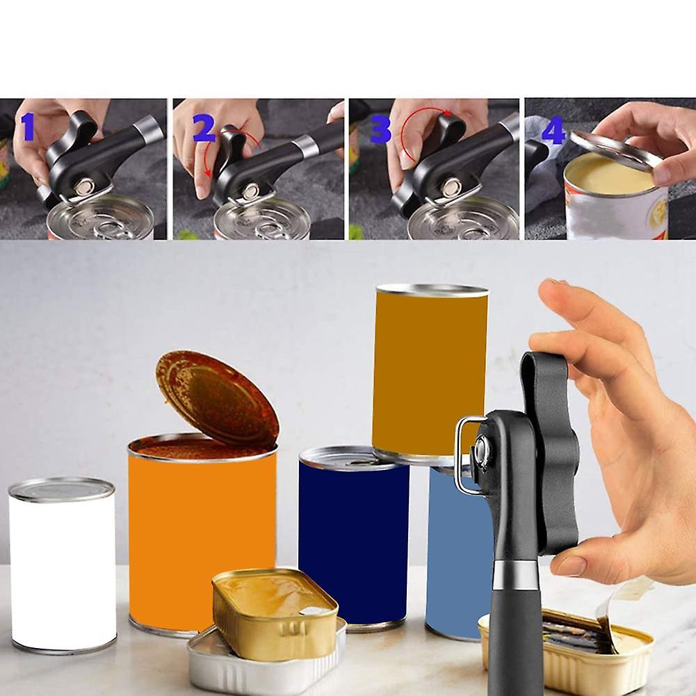 Can Opener Handheld, No Sharp Edges with Soft Grips, Stainless Steel
