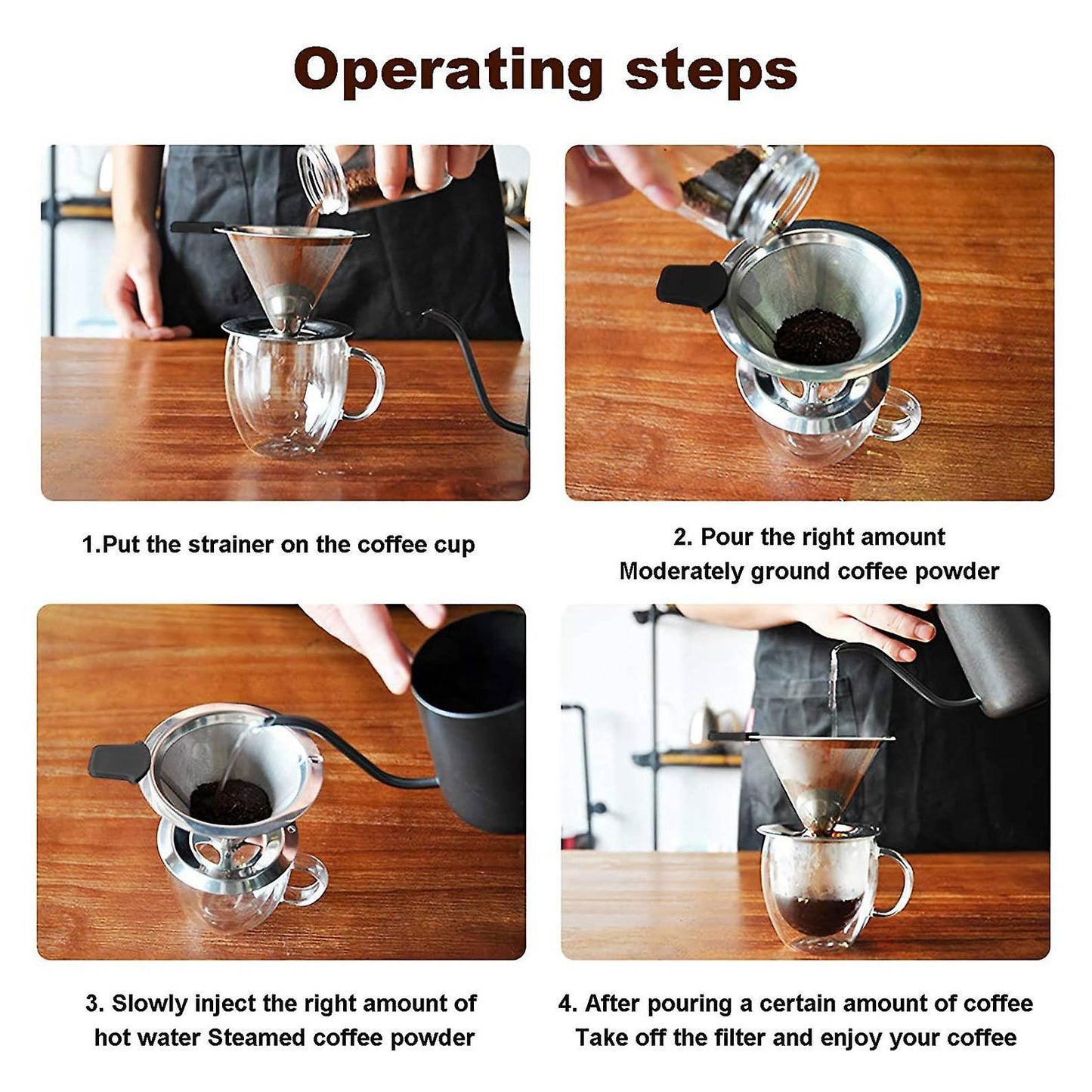 316 Stainless Steel Coffee Filter Removable Dripper with Stand A