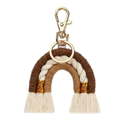 Macrame Rainbow Keychain, Handwoven Keyring, Boho Colourful, D