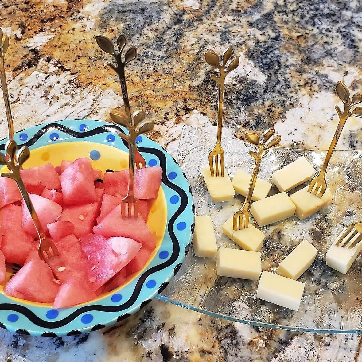 10 Pcs Stainless Steel Leaf Cake Fruit Forks Set Dessert Forks Golden