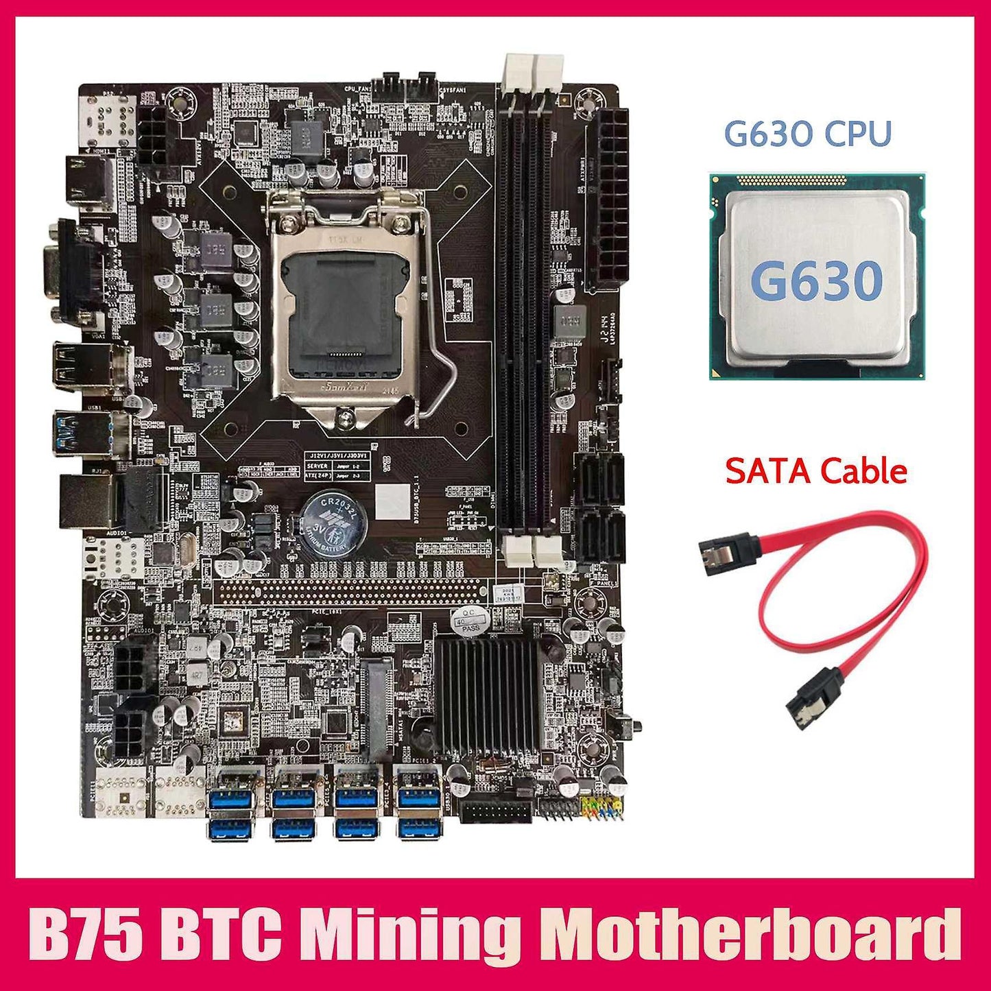 B75 Btc Mining Motherboard+g630 Cpu+sata Cable Lga1155 8xpcie Adapter