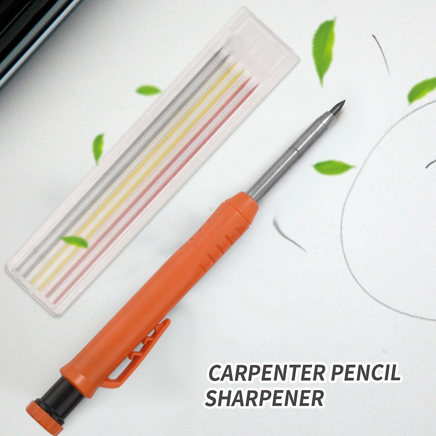 Carpenter Pencil Set with 7 Refill Leads, Built-in Sharpener,pencil B