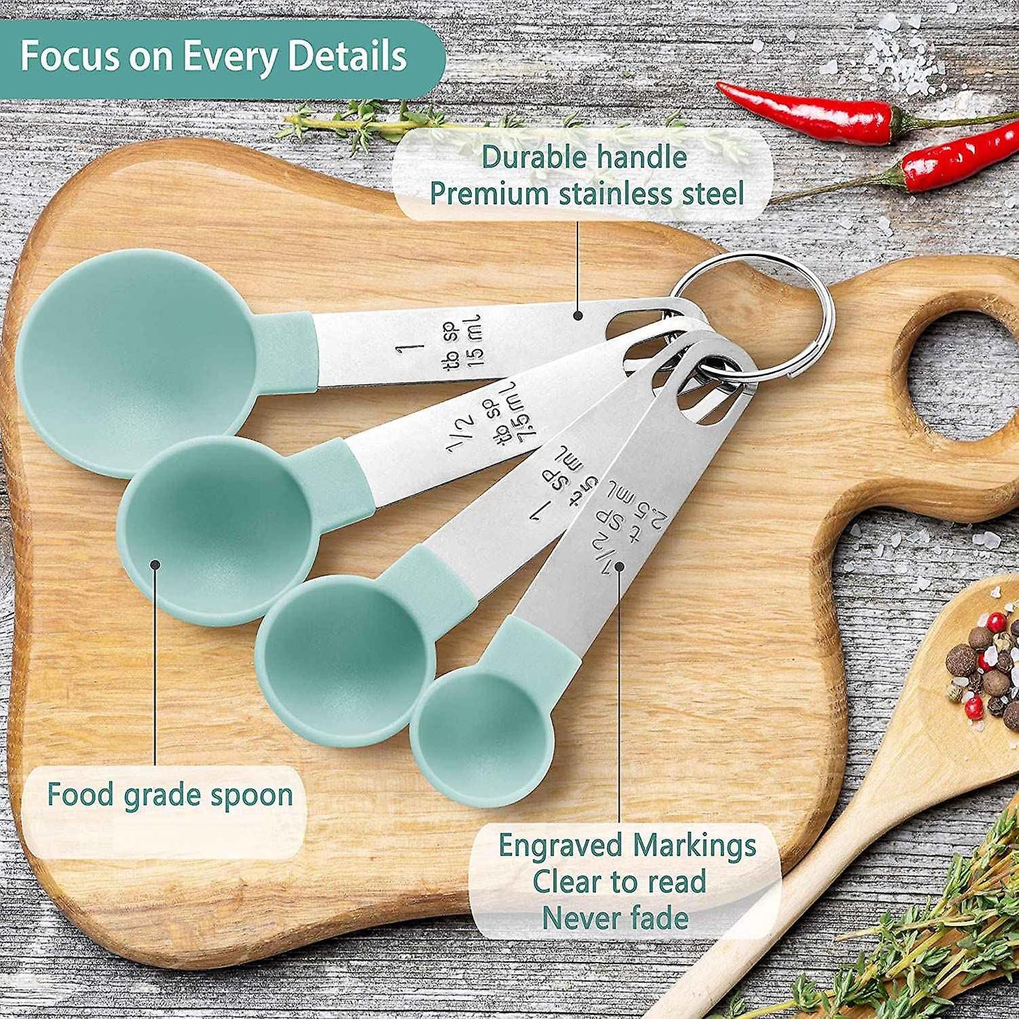 Cups and Spoons Set Of 8 Pcs,measure Cups with Stainless Steel Handle