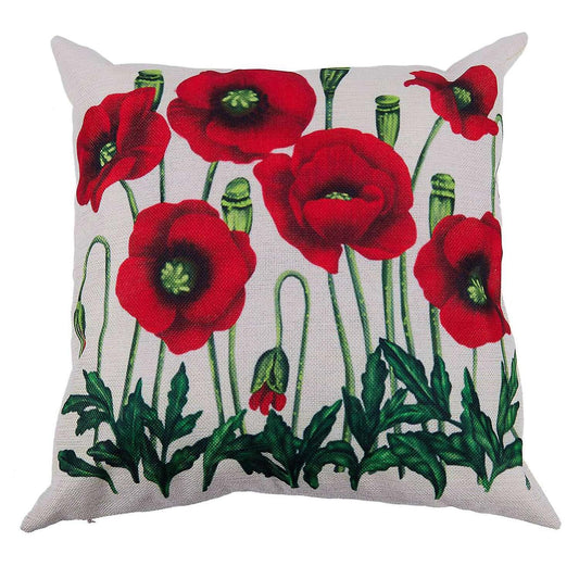 Flax Square Pillow Case Tricolor Poppy Flowers 45*45cm