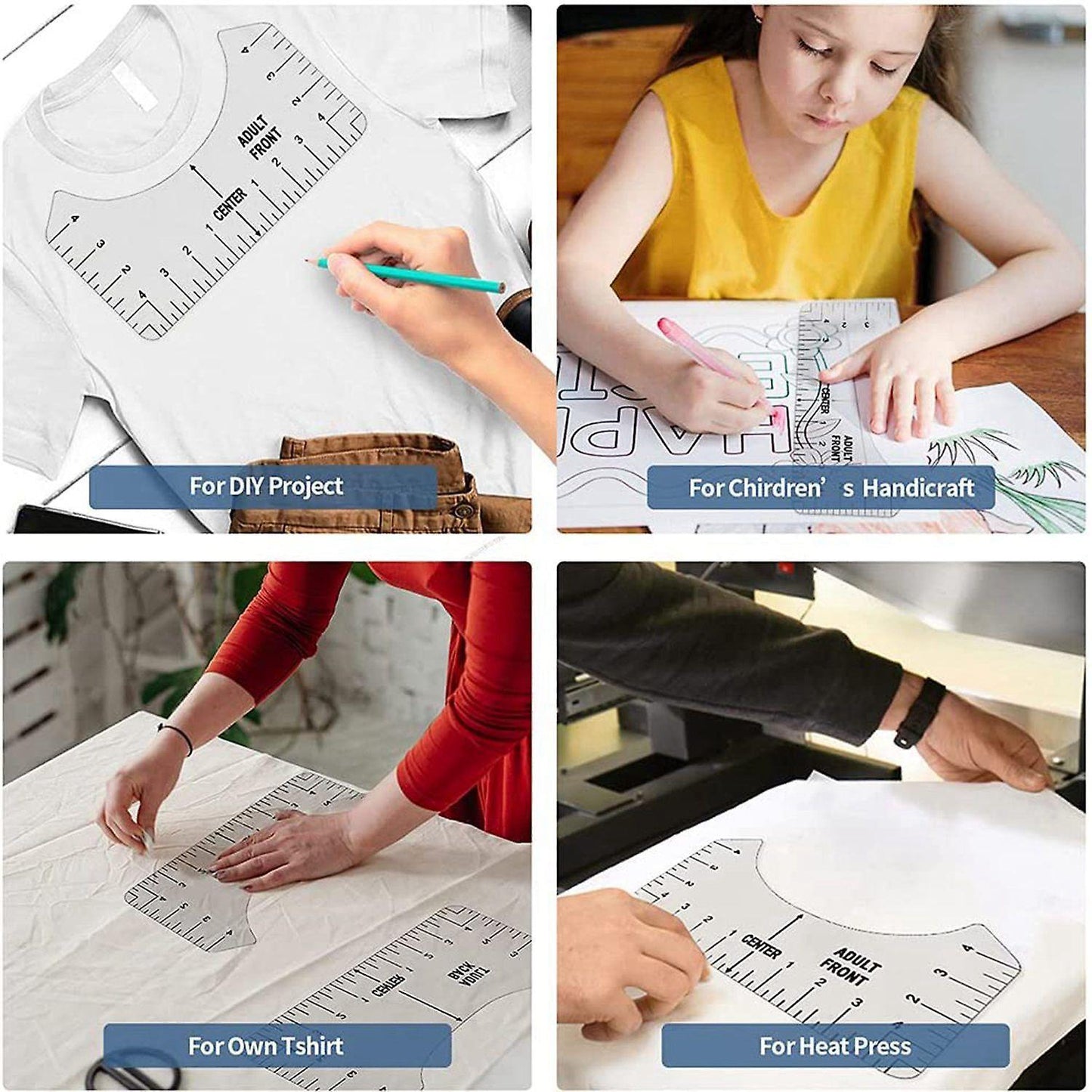 9 Pcs T-shirt Guide Ruler for Designing Clothing, Pvc Back & Front