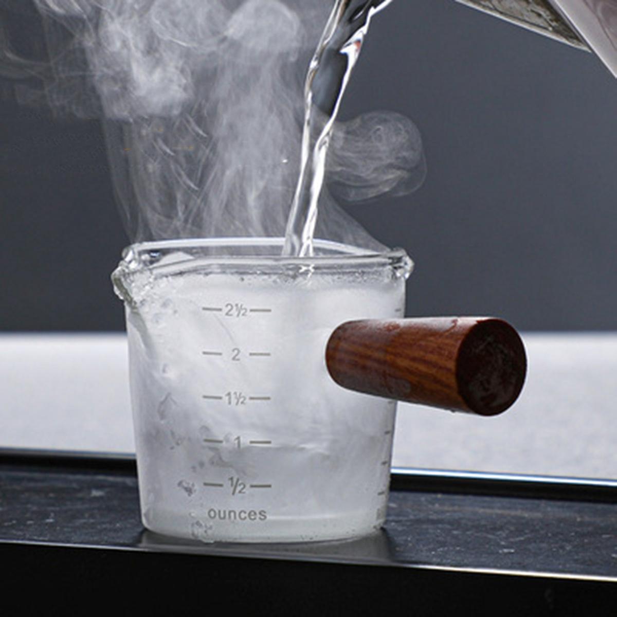 Double Mouth Measuring Cup Glass Coffee Pot Wooden Handle Milk Cup