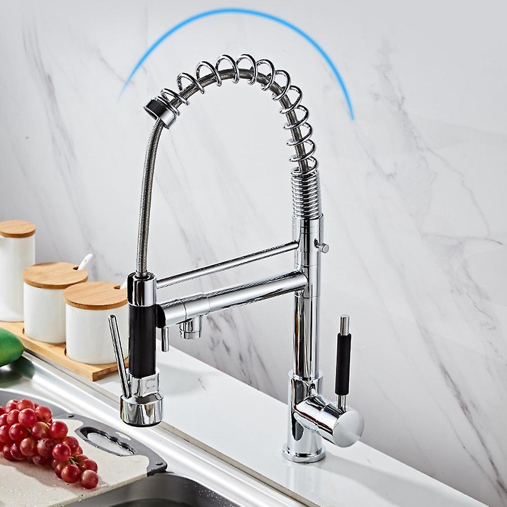 Chrome Kitchen Sink Faucet Swivel Handle Pull Down Spray Mixer Tap