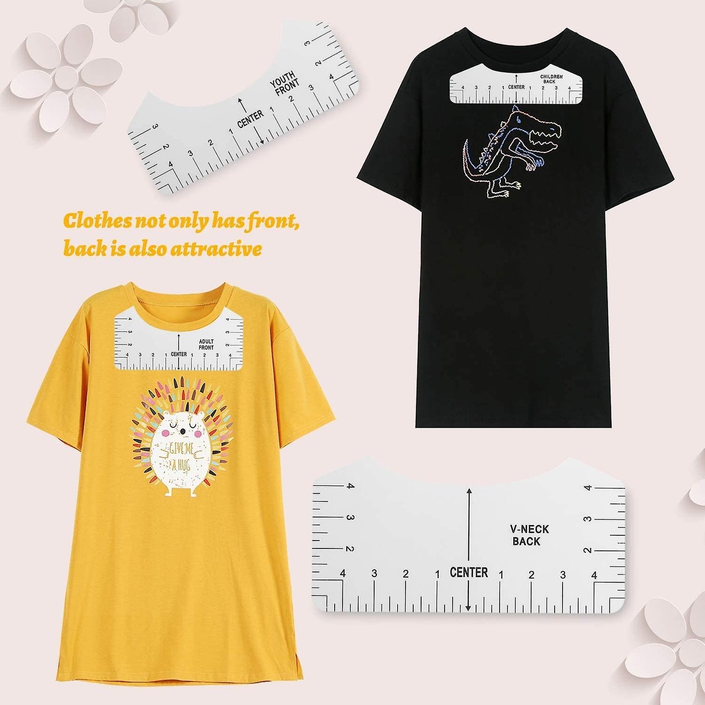9 Pcs T-shirt Guide Ruler for Designing Clothing, Pvc Back & Front