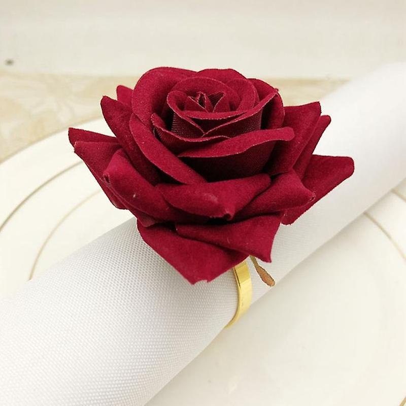 6pcs/lot Romantic Rose Napkin Rings Alloy for Wedding Holiday Banquet