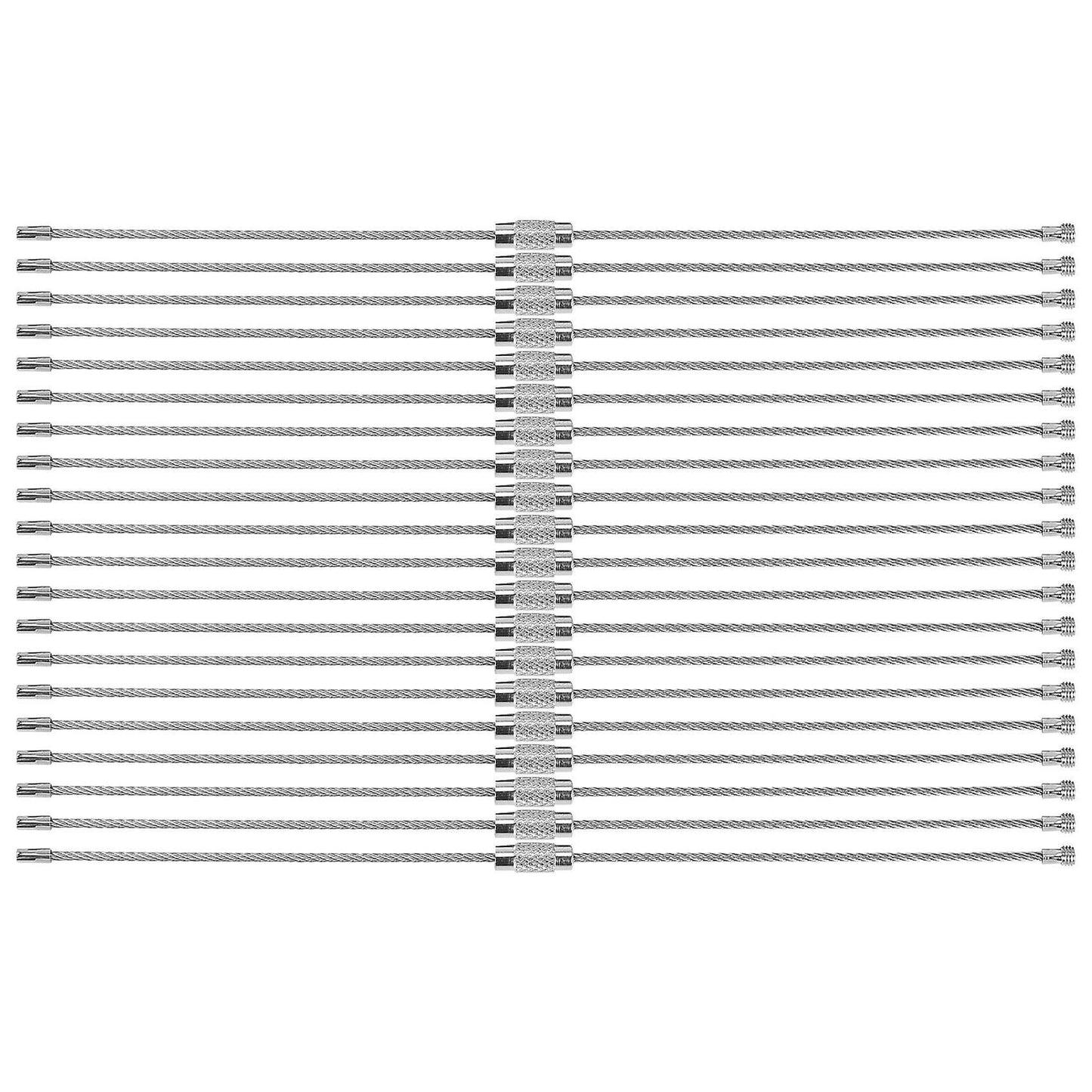 20x Silver Stainless Steel String Wire Luggage Tags Loop Key Rings