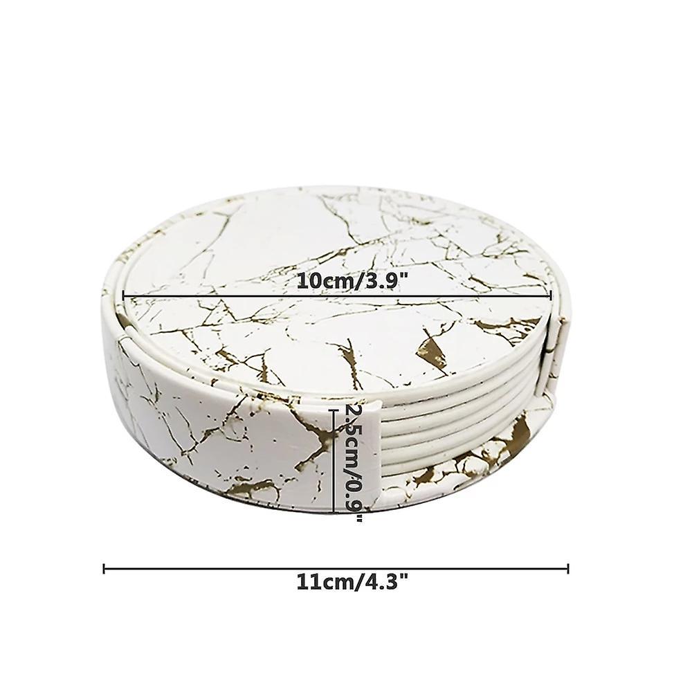6pcs Pu Leather Marble Coaster Drink Coffee Cup Mat Round -3