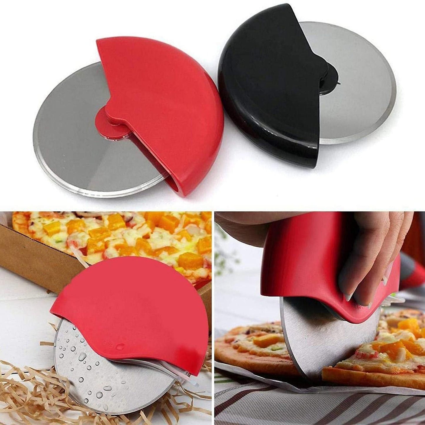 Pizza Cutter Wheel Baking Tool, Stainless Steel with Cover, Black