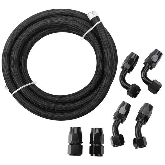 An10 -10an Stainless Steel Nylon Braided Oil Fuel Hose 12ft Kit Black