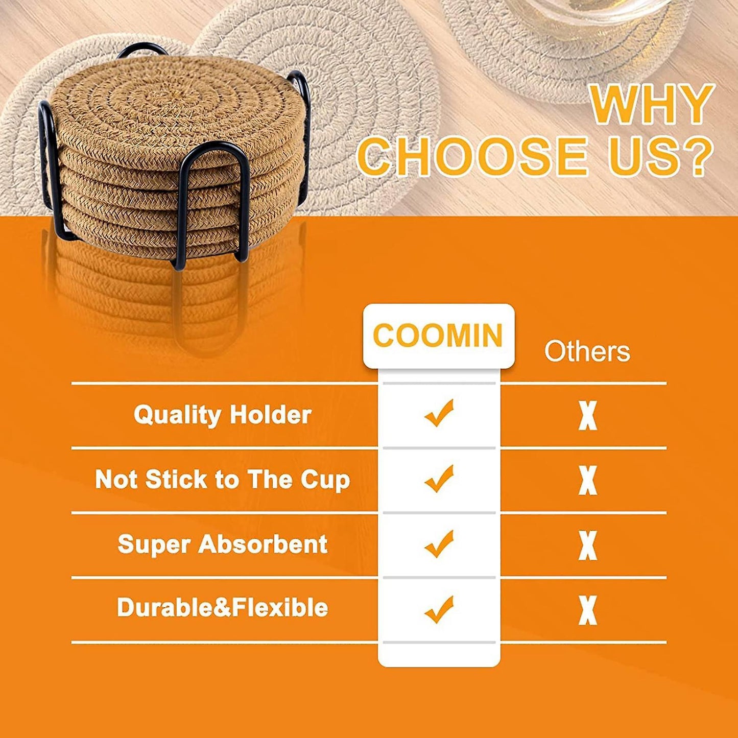 Coaster with Stand for Table Protection Absorbent Hand-woven Coaster