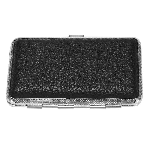Metal Frame Black Faux Leather Cigarette Storage Case Box