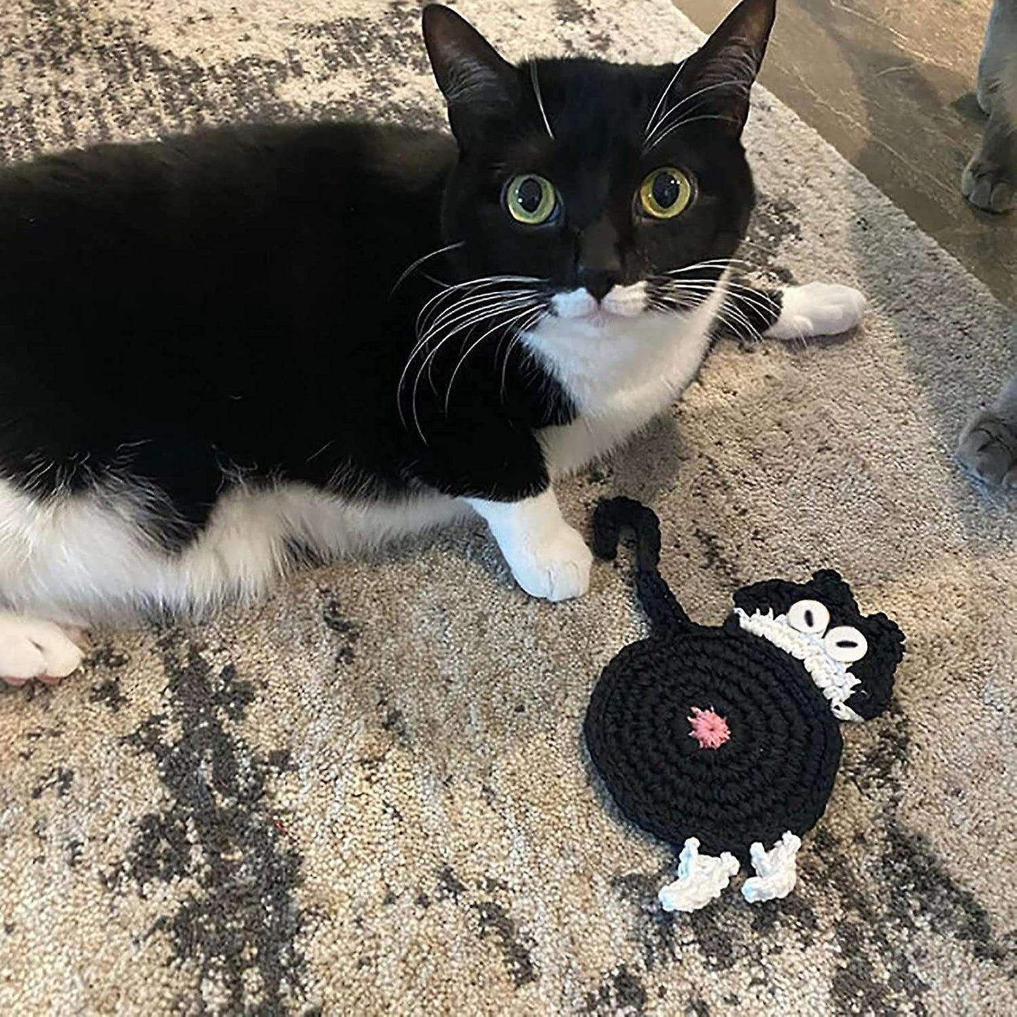 Cat Butt Coaster Funny Handmade Crochet Cat Butt Drink Black White