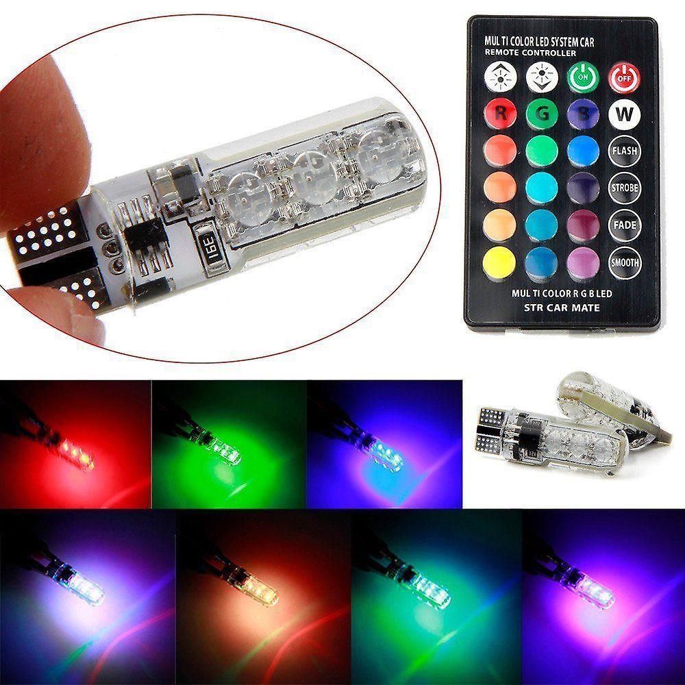 T10 5050 6smd Rgb 2 Pcs Led Multi Color Light Car Wedge Bulbs Flash