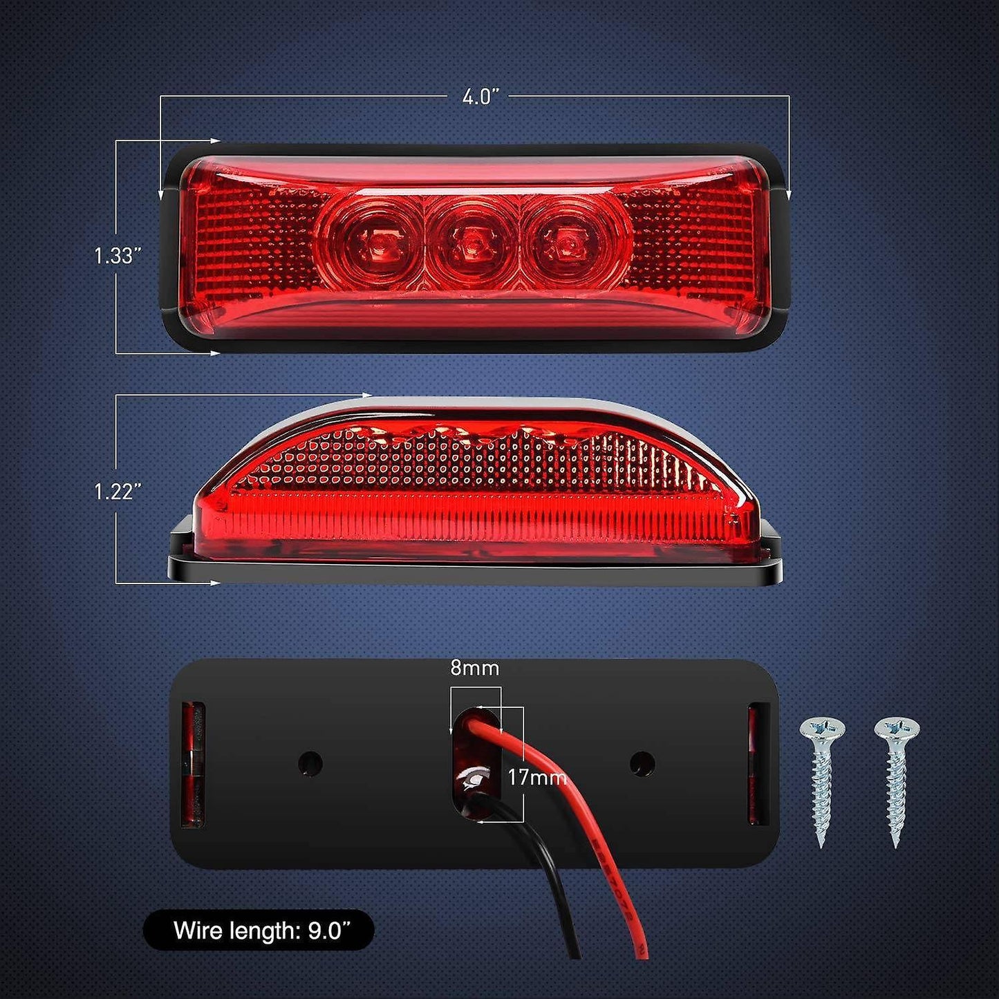 2pcs 24v 3.9inch 3 Led Truck Trailer Red Light Led Side Marker Lights
