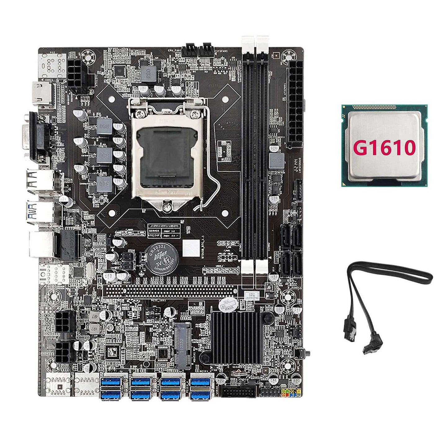 B75 Eth Mining Motherboard 8xpcie Usb Adapter+g1610 Cpu+sata Cable