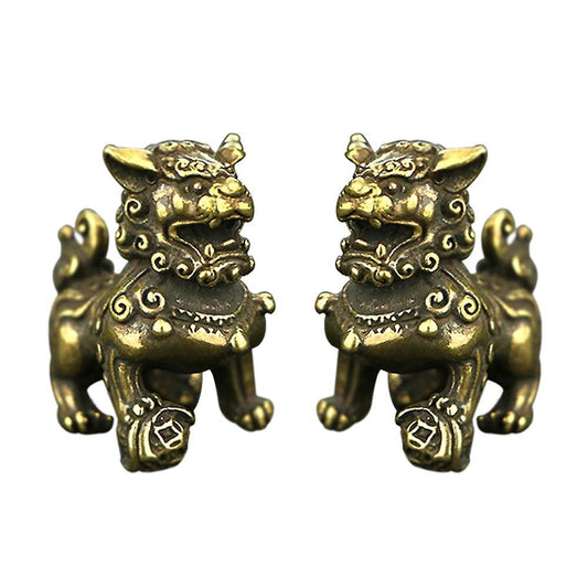 1 Pair Desktop Ornaments Lucky Brass Lion Statue Feng Shui Decoration