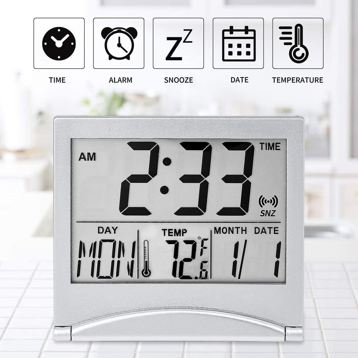 Digital Travel Alarm Clock Battery Operated Number Display Clock