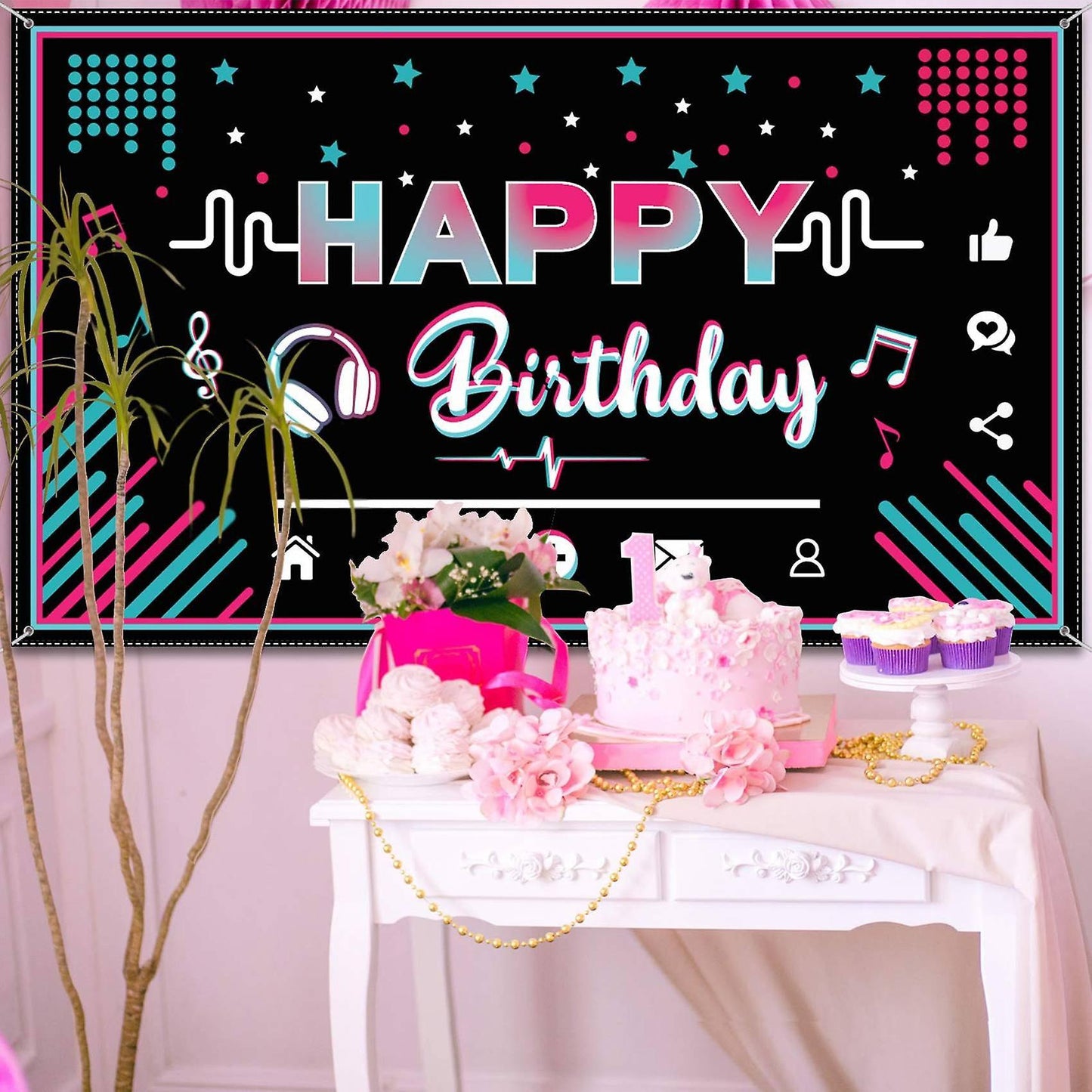 Happy Birthday Backdrop Banner Music Theme Birthday Party Decorations
