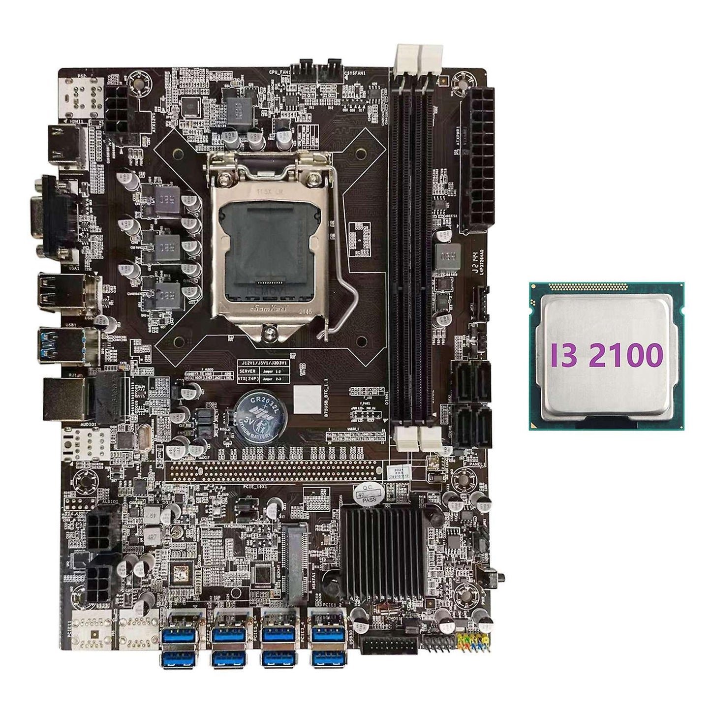 B75 Btc Mining Motherboard+i3 2100 Cpu Lga1155 8xpcie Usb Adapter