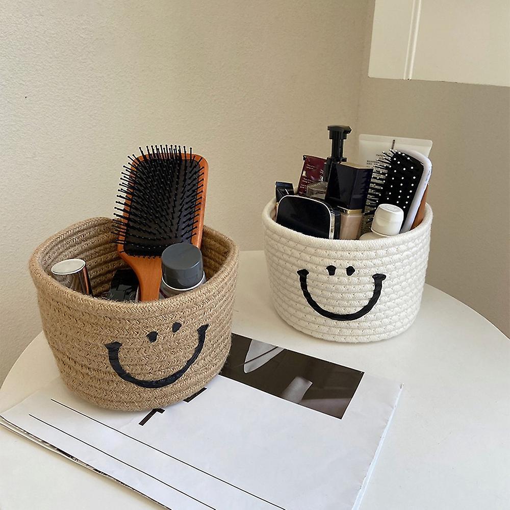 Smile Small Woven Cotton Rope Storage Baskets, Grey