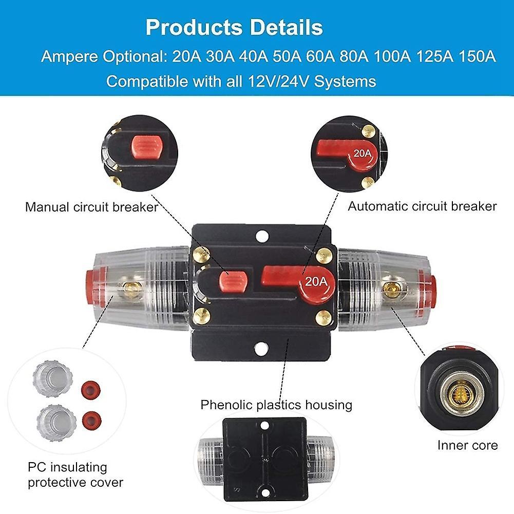 Dc 12v 20a Car Protection Audio Inline Circuit Breaker (12v 20a)